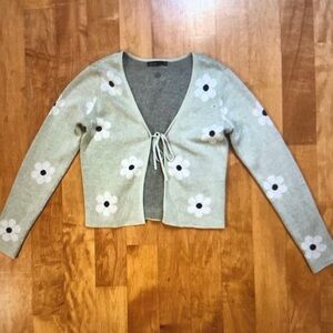 Floral Knit Cardigan Sweater - Green